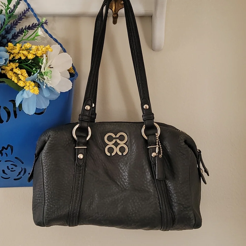 Coach "Julia" Black Leather Satchel with Silver Hardware - Picture 7 of 15